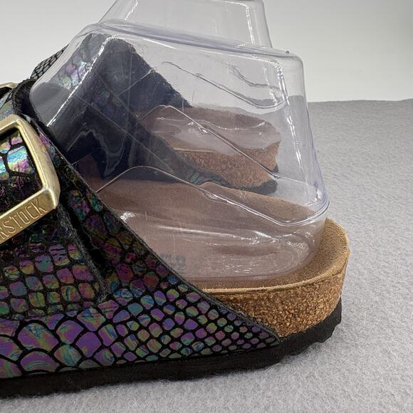 Birkenstock Arizona Sandals 37 US 6-6.5 Iridescent Snake Scale Black Two Strap - Picture 4 of 15